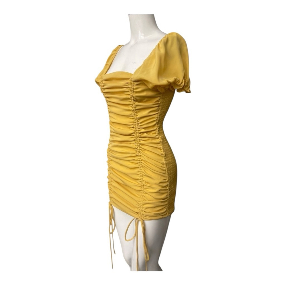 Love Tree Yellow Ruched Drawstring Bodycon Mini Dress Size S - Picture 2 of 8